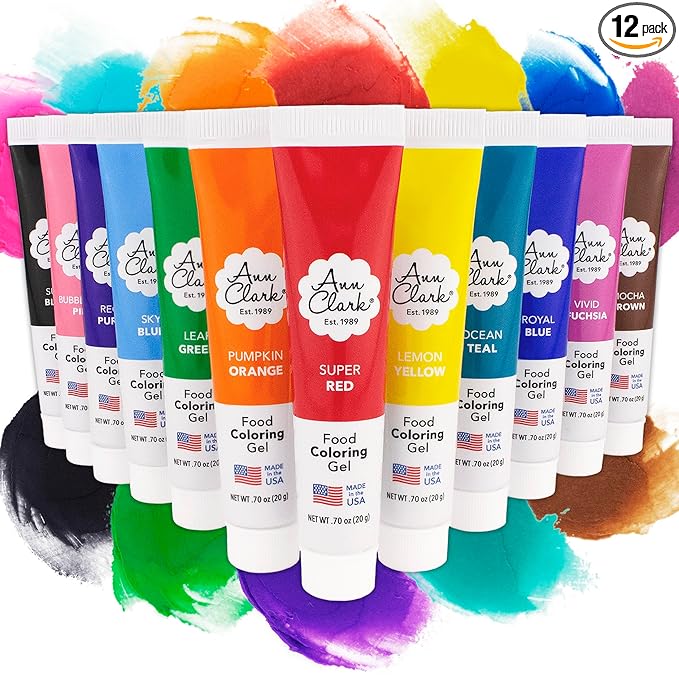 Ann Clark Cookie Cutters Professional-Grade Gel Food Coloring Made in USA .7 oz, 12 Colors
