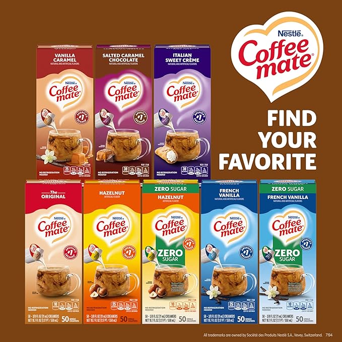 Nestle Coffee mate Coffee Creamer, Snickers, Liquid Creamer Singles, Non Dairy, No Refrigeration, 0.375 fl oz Tubs (Pack of 200)