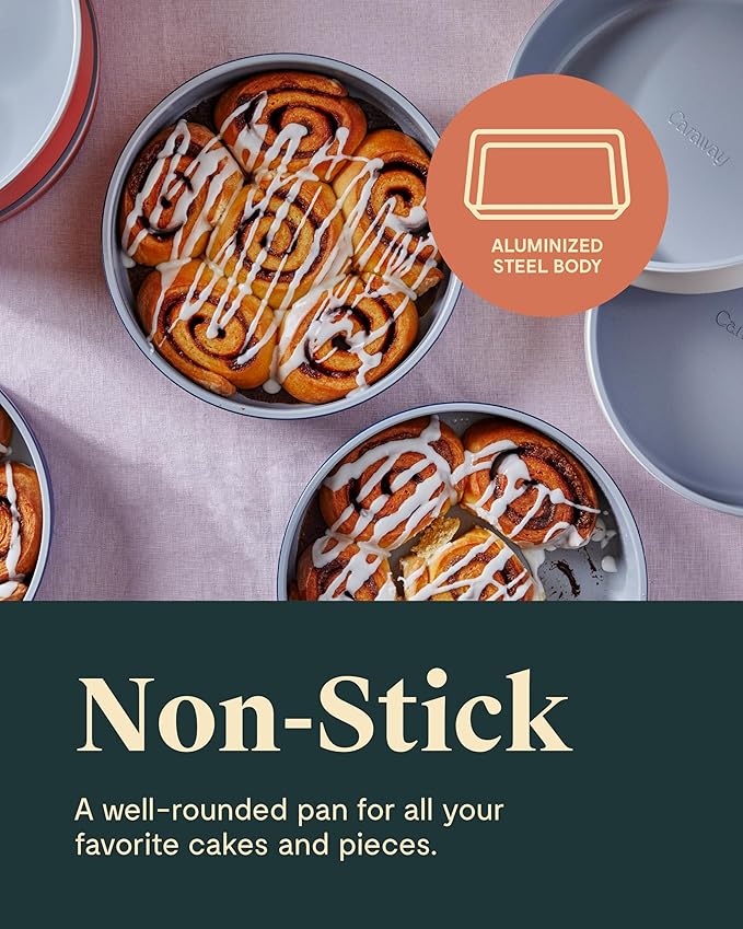 Caraway Non-Stick Ceramic 9” Circle Pans - Naturally Slick Ceramic Coating - Non-Toxic, PTFE & PFOA Free - Perfect for Birthday Cakes, Tartes, & More - Perracotta
