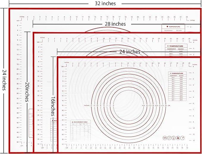 Yansumi Silicone Pastry Mat Extra Large Non-Slip Mat for Rolling Dough Pie Crust and Baking Non-Stick with Measurements (Red, 32x24)