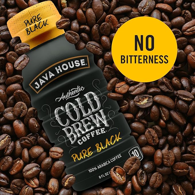 Java House Cold Brew Coffee Ready to Drink Bottles - Pure Black - 6 Pack of 8oz Bottles - 100% Arabica Coffee