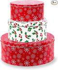 Steel Mill & Co Tin Containers with Lids, 3 Pack Christmas Cookie Tins, Festive Cookie Tins for Gift Giving & Holiday Treats, Round Metal Nesting Containers, Large Medium Small, Snowflake & Holly