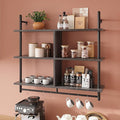 Bestier Kitchen Shelves Wall Mounted Floating Pipe Shelving 3 Tier 41.5" Coffee Bar Shelf with Holder, Wall Display Storage Rack Sundries for Kitchen Living Room, Charcoal Black