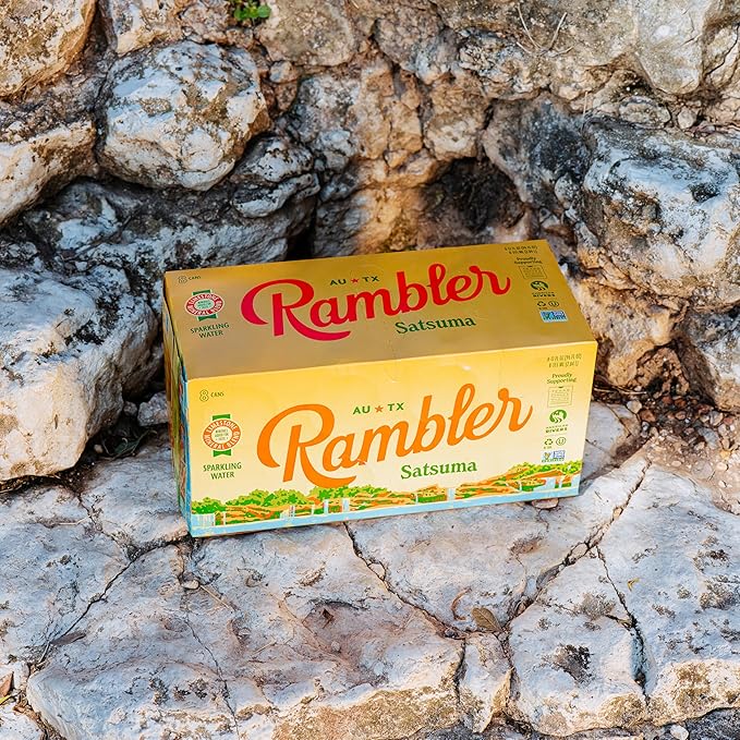 AUTX RAMBLER Sparkling Water, Texas Limestone Mineral Blend, Satsuma Flavor, 12-Ounce Cans, Three 8-Packs (24 Cans)
