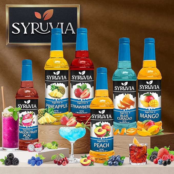 Syruvia Sugar-Free Pomegranate Syrup, Flavored Syrup for Drinks, Cocktails, Lemonades, Iced Teas, and Desserts – 25.4 fl oz, With Pump