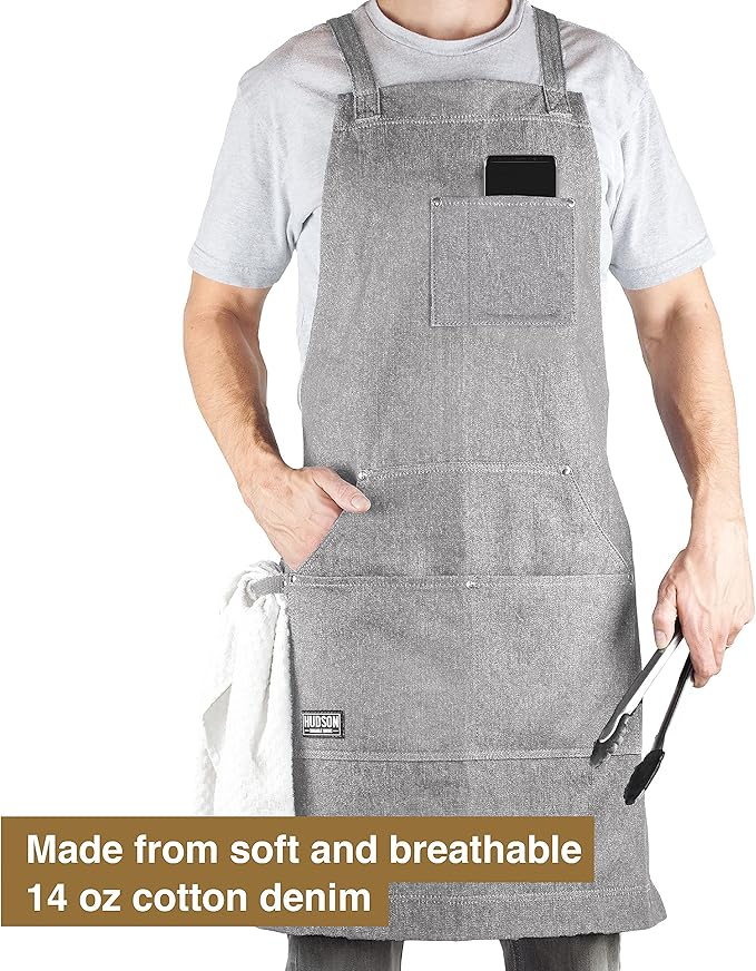 Hudson Durable Goods - Professional Grade Chef Apron for Kitchen, BBQ & Grill