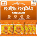 Crisp Power Protein Pretzels, NEW Cheddar, High Protein Vegan Keto Snack, 25 G Plant Based Protein, Low Carb Crunchy Pretzel Snacks, No Added Sugar, No Seed Oils, 1.75 oz Bags, 6 Pack