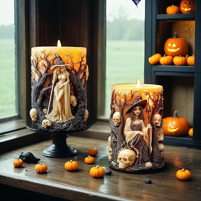 Witch Cylinder Silicone Candle Mold for Candle Making,Pillar Casting Silicone Molds for Resin Casting,Scented Candle, Soap,Silicone Molds for Home Decor,Resin Craft Gifts (A)
