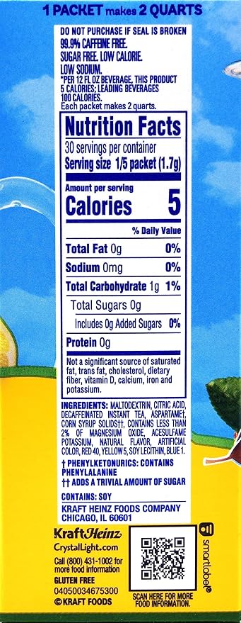 Crystal Light Lemon Decaf Iced Tea Natural Flavor Drink Mix, 12-Quart Canister (Pack of 4)