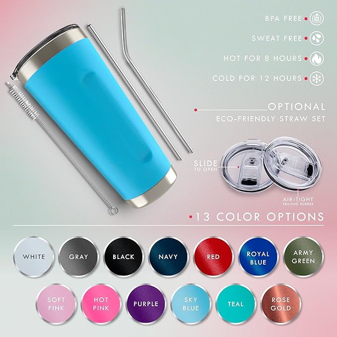 Be Burgundy Personalized Tumbler with Engraved Name - 12 Designs, 30 Oz Coffee Tumbler with Slider Lid, Sky Blue, Double Wall Insulated - Gift for Men, Women, Personalized Gift for Him, Her