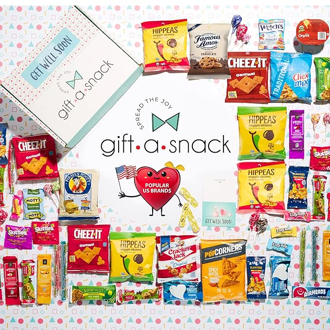 Gift A Snack - Get Well Soon Snack Box Variety Pack Care Package + Greeting Card (45 Count) Feel Better Sweet Treats Gift Basket, Candies Chips Crackers Bars - Cravy Food Assortments & Variety Gifts