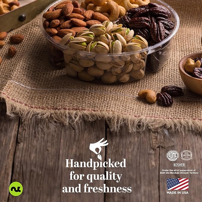 NUT CRAVINGS - Thanksgiving Mixed Nuts Gift Basket in Red Gold Box (4 Assortments) Holiday Xmas Christmas Food Arrangement, Healthy Snack Care Package, Food Assortments