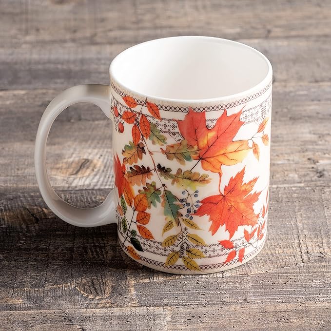 Maison d' Hermine Coffee Mug with Handles Fine Bone China Mugs Pack of One Tea Cups for Hot Beverages Cappuccino Latte Home Restaurant Office Perfect for Gift (Amarante - Automne, 15 Ounce)