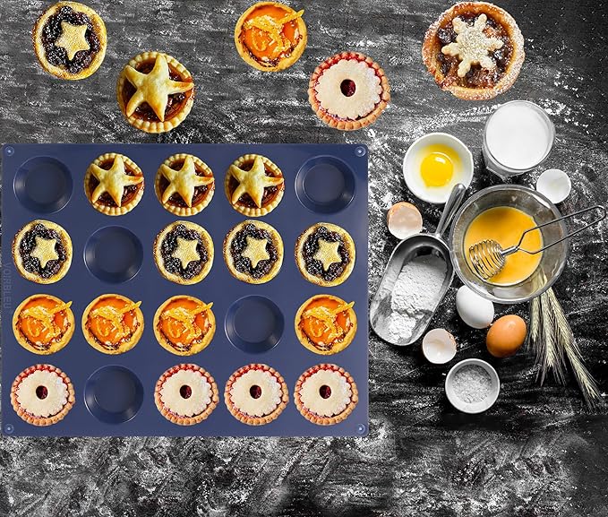 Silicone Tart Mold for Baking, Mini Tart Pan, 2 Inch Mini Pie Pans for Mince Pie, Fruit Pie, Blue (1, 2 INCH)