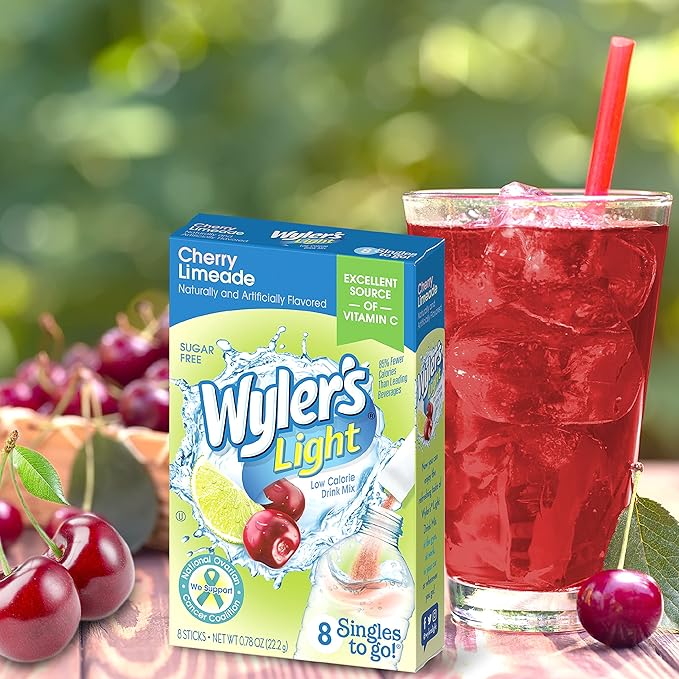 Wyler's Light Cherry Limeade Singles To Go Drink Mix Cherry Limeade, 8 Count (Pack of 12)