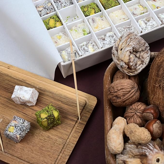 Biteyz Nutty Turkish Delight, Vegan Candy Gift Box - Assorted Gourmet Treats with Pistachios, Walnuts, Hazelnuts, Almonds, Peanuts, and Coconut, 36 Pieces of Luxury Handmade Snacks