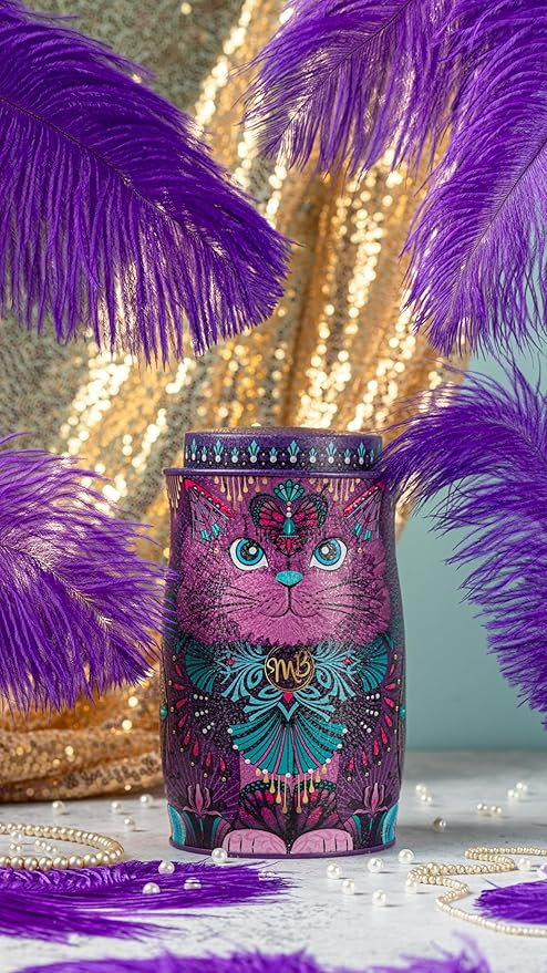 Monty Bojangles Cocoa Dusted Chocolate Truffles Cat Tin (Violet Rebel - 4.7oz) Choccy Scoffy Flavored Luxury Chocolatey Truffles - Collectable Cat Tin, Chocolate Gift Box With Bespoke Design