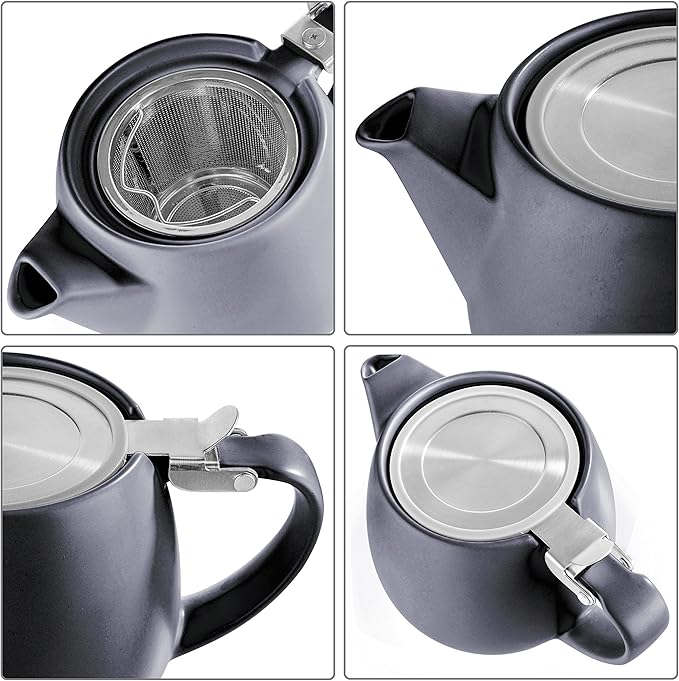 Tealyra - Pluto Porcelain Small Teapot Black - 18.2-ounce (1-2 cups) - Matte Finish - Stainless Steel Lid and Extra-Fine Infuser To Brew Loose Leaf Tea - 540ml