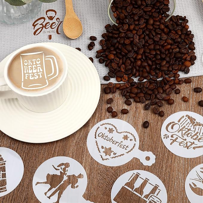 JULBEAR 36 Pieces Reusable Oktoberfest Cookie Cake Stencils Bavarian Style Templates Mold Tools for Oktoberfest Party Cookies Baking Painting Coffee Decoration