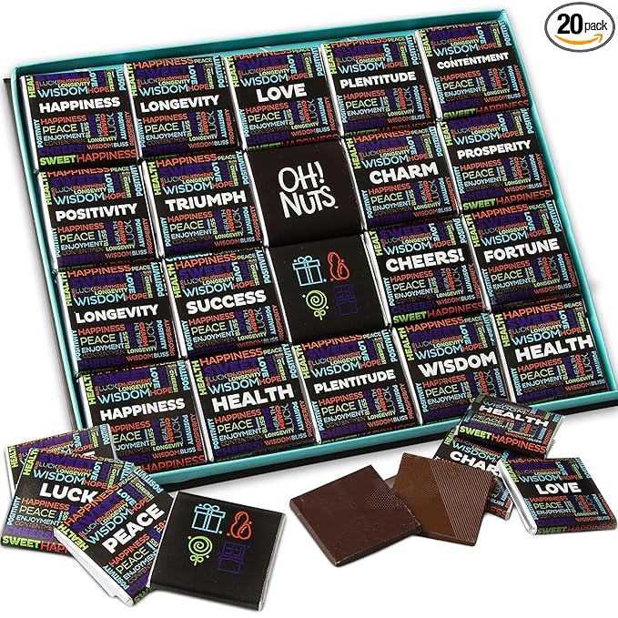 Oh! Nuts Chocolate Gift Basket - Gourmet Belgium Chocolates Gifts Baskets - Assorted Flavors Chocolate Blessings Wishes Gifts Box - Perfect for Holiday, Family, Corporate, Men & Women - 20 PCs