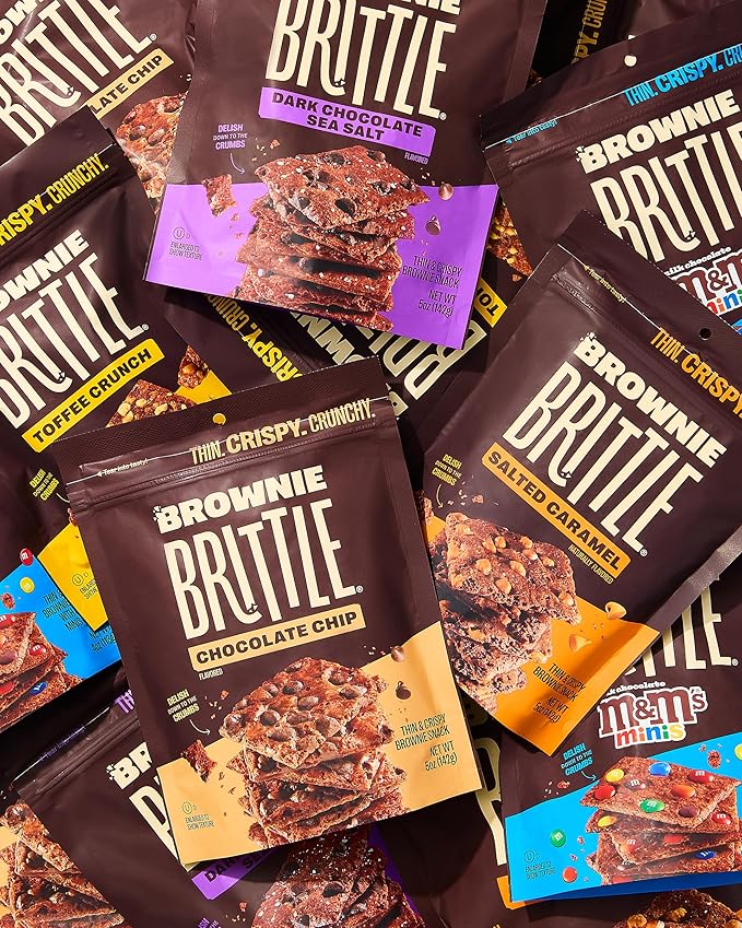 Brownie Brittle – Chocolate Chip Blondie Thin and Crispy Sweet Snacks (Pack of 6, 5 oz), Rich Gourmet Brownie Bites Dessert