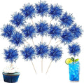 40 PCS Foil Firework Cupcake Toppers Sparkle Tinsel Cupcakae Picks Sparkler Fireworks Party Decorations Cocktail Fruit Toothpick for Birthday Wedding Graduation Party Decorations Supplies Dark Blue