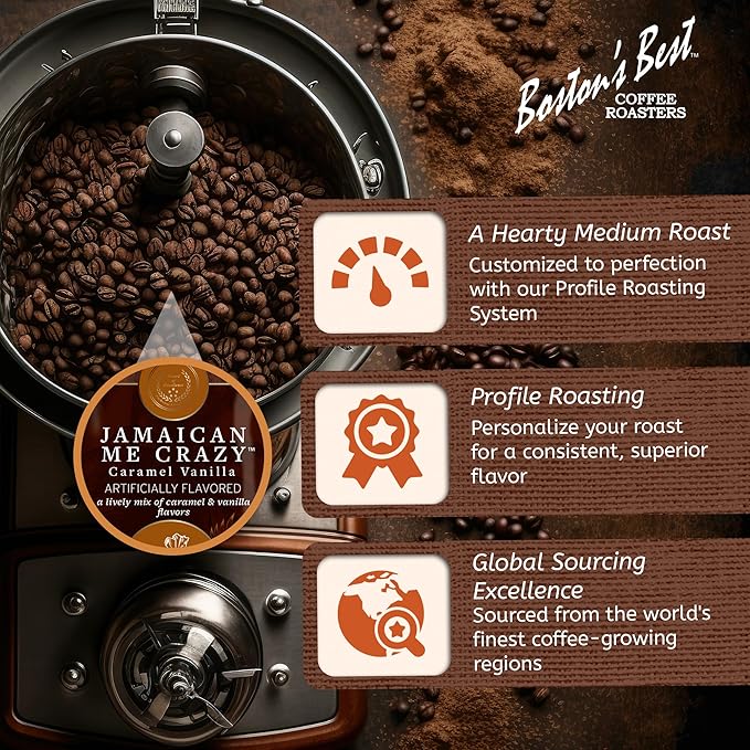Boston’s Best Coffee - Jamaican Me Crazy Flavored Delicious Gourmet Premium Ground Coffee, 11 oz. / 311 g Bag