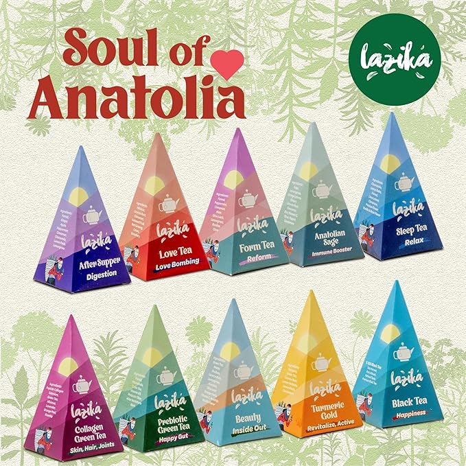 Lazika Tea Variety Pack with Lovely Presentation Box Pack of 2, Black, Green and Herbal Tea Sampler Gift Set, 10+10 Counts, Premium Collection with Pyramid Infuser Bag