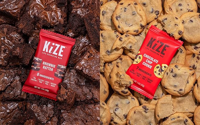 KiZE Energy Bars - Variety Pack - Gluten Free, Dairy Free Options, Non-GMO, and High Protein Meal Replacement Energy Bars, Clean and Simple Food Ingredients - 7-10g High Protein Snacks, (10 Count)
