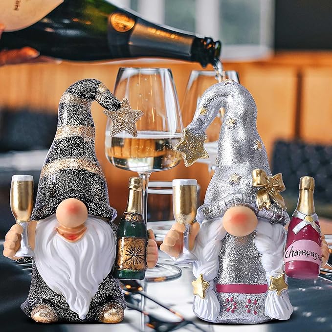 Champagne Gnomes Christmas Decorations for Home Party Gnomes Figurines Wine Bar Decor Gnomes Gifts for Women Champagne Birthday Wedding Party Decorations