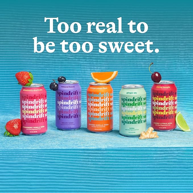 Spindrift Soda "Strawberry Shortcake" Strawberry Vanilla Soda with Real Squeezed Fruit 12 Pack Case
