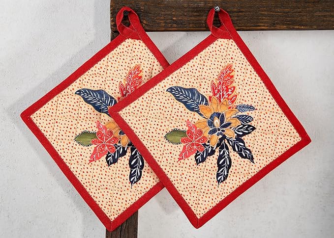 Maison d' Hermine Pot Holders Set 100% Cotton Heat Resistant Potholders 8" x 8" Hot Pads with Loop BBQ, Cooking, Baking, Grilling, Kitchen, Handling Hot Pans (Pack of 2, Kalahari)