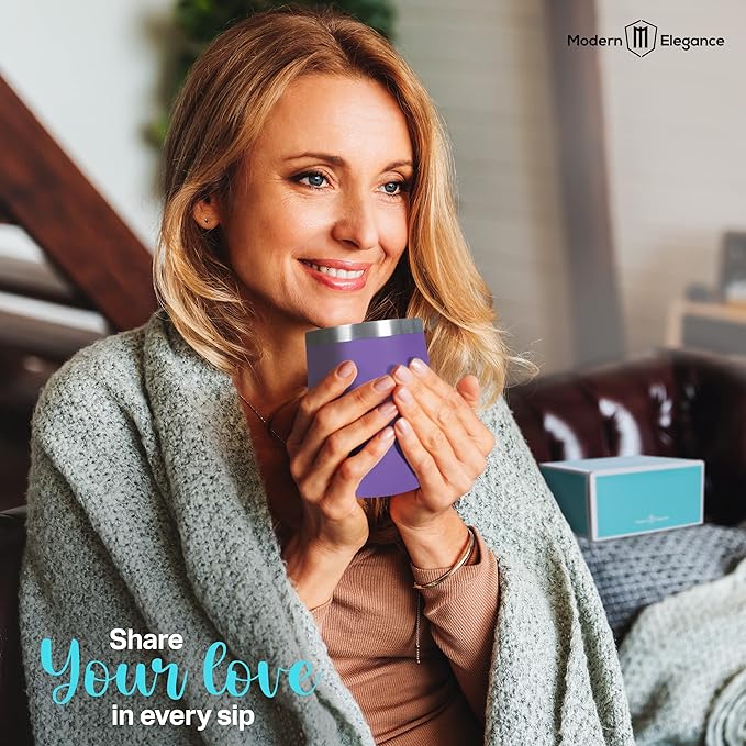 Modern Elegance Tea Gift Set, Includes 15 Teas, Stainless Steel Tumbler, Honey Straws, Tea Spoon Squeezer, Squirrel Tea Bag Holder (Purple)