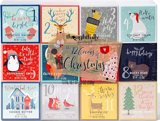Thoughtfully Gourmet, 12 Days of Christmas Hot Chocolate Gift Set, Flavors Include Rocky Road, Cookies Butter, Pumpkin Pie & More, Set of 12
