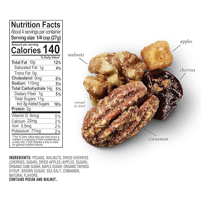 Sahale Snacks Maple Pecans Glazed Mix, 4 oz Pouches (6 Packs) Dry-Roasted, Deluxe Mixed Nuts with Cherries, Apples, Maple, and Cinnamon - Non-GMO, Kosher, and Certified Gluten-Free Snacks