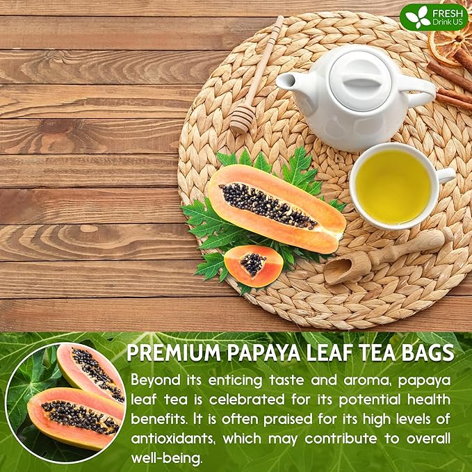 FreshDrinkUS Premium 135 Papaya Leaf Tea Bags, 100% Natural & Pure. Loose Leaf Herbal Tea. Made with Natural Material Tea Bags. No Sugar, No Caffeine, No Gluten, Vegan