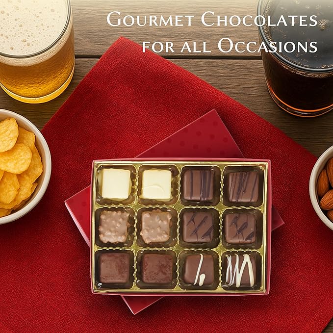 Luxury Milk Chocolate Truffles Gift Box – 12 Piece Assorted Belgian-Style Holiday Chocolates – Gourmet Candy for Christmas Gifts, Stocking Stuffers, Birthdays, Anniversaries & Dessert Platters