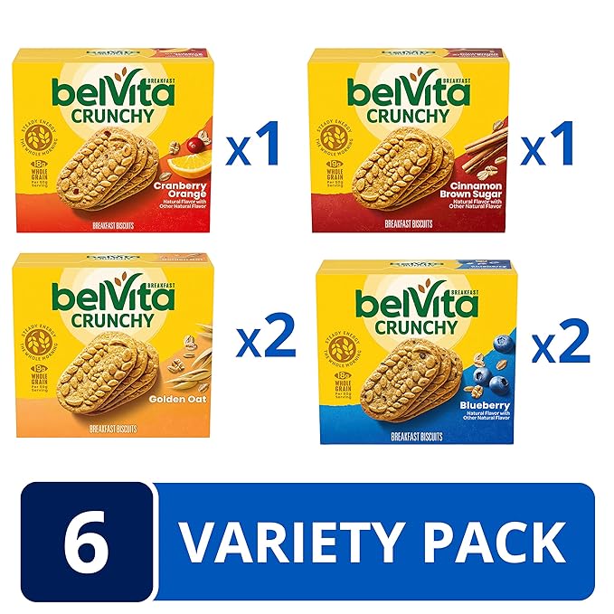 belVita Breakfast Bars Biscuits Variety Pack, 4 Flavors, 30 Total Packs, Christmas Stocking Stuffers, 6 Boxes (4 Biscuits Per Pack)