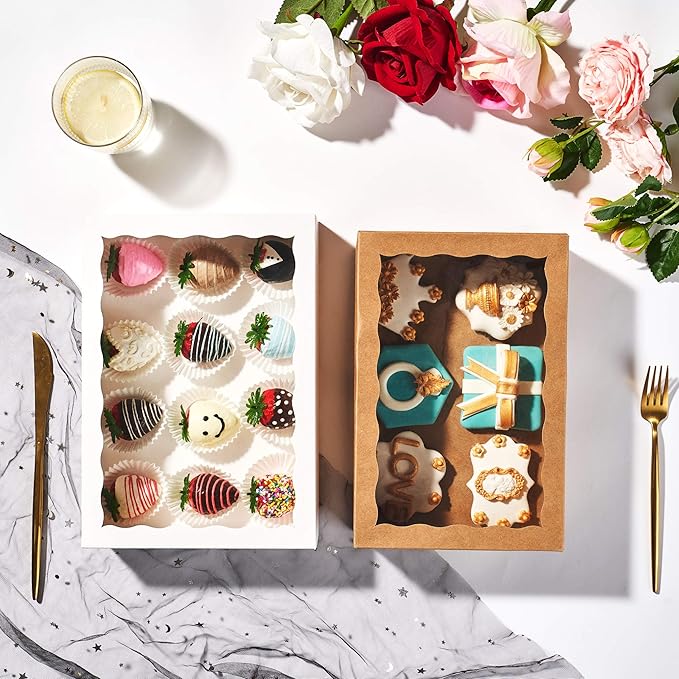 24PCS 10x7x2.5 inches Cookies Bakery Boxes with Window - Cakesicle, Chocolate Bomb, Macaron, Chocolate Covered Strawberries, Pretzel Rods Boxes