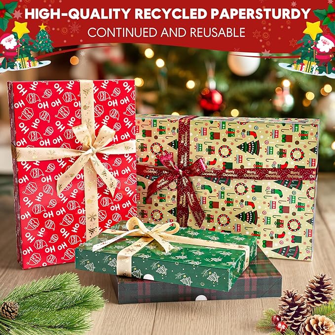YANGTE 24 Pack Large Christmas Boxes for Presents, Assorted Sizes Christmas Gift Boxes with lids, 17" Premium Clothing Boxes with 4-inch Deep Robe and Shirt