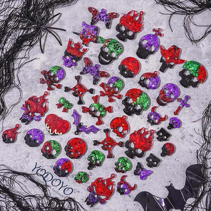Halloween Resin Earrings Mold 3pcs Resin Jewelry Molds, Various Skull Silicone Molds Wing Hair Clips Mould, DIY Epoxy Ornaments Earring Pendants Necklaces Keychain Making Kit Holiday Gifts