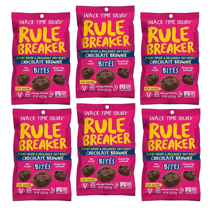 Rule Breaker Vegan & Gluten-Free Cookies | Chocolate Brownie Bites | Plant-Based, Dairy, Nut, Soy, Allergen Free, Kosher | Soft-Baked School Snacks for Kids & Adults | Better-For-You Bites (Pack of 6)