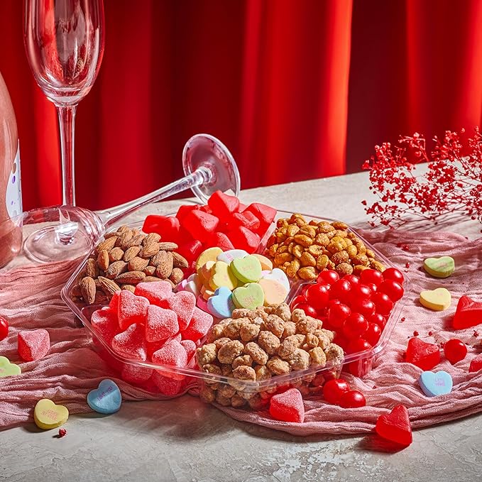 NUT CRAVINGS - Thanksgiving Mixed Nuts & Heart Candy Gift Basket in Red Gold Box (7 Assortments, 1 LB) Holiday Xmas Christmas Food Arrangement, Healthy Snack Care Package