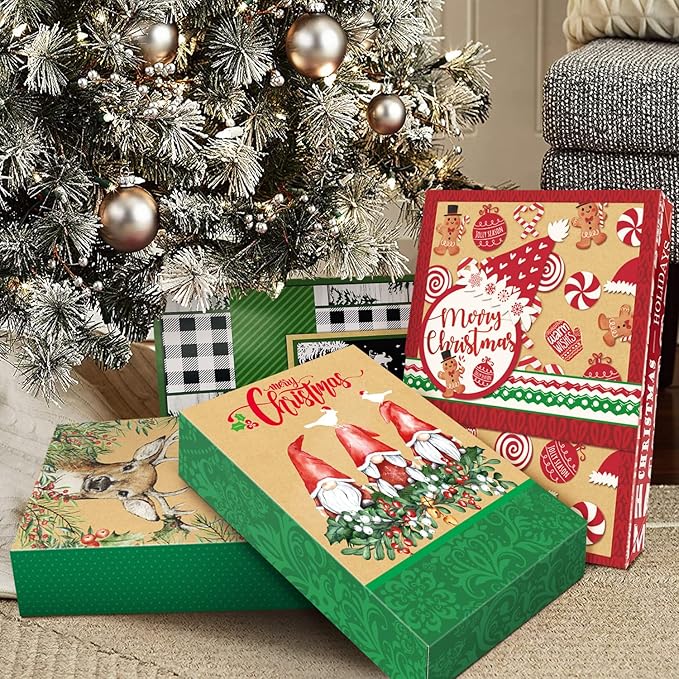 Party Funny 12 Christmas Gift Wrap Boxes for Wrapping Extra Large Clothes, 12 tissue paper and 80 Christmas Stickers(Assorted size for Shirts, Robes, Coats, Sweaters and xmas Holiday Present)