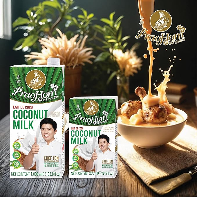 Praohom Coconut Milk 8.5 Fl Oz - Plant Based, Dairy Free Milk Alternative - Pure and Rich Thai Coconut Milk - No Added Sugar - Ideal for Cooking and Baking (250ml (pack of 1))
