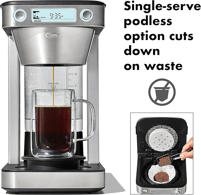OXO Brew 12-Cup Coffee Maker With Podless Single-Serve Function,Silver