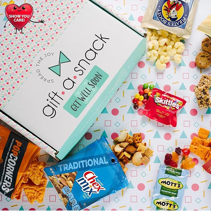 Gift A Snack - Get Well Soon Snack Box Variety Pack Care Package + Greeting Card (45 Count) Feel Better Sweet Treats Gift Basket, Candies Chips Crackers Bars - Cravy Food Assortments & Variety Gifts