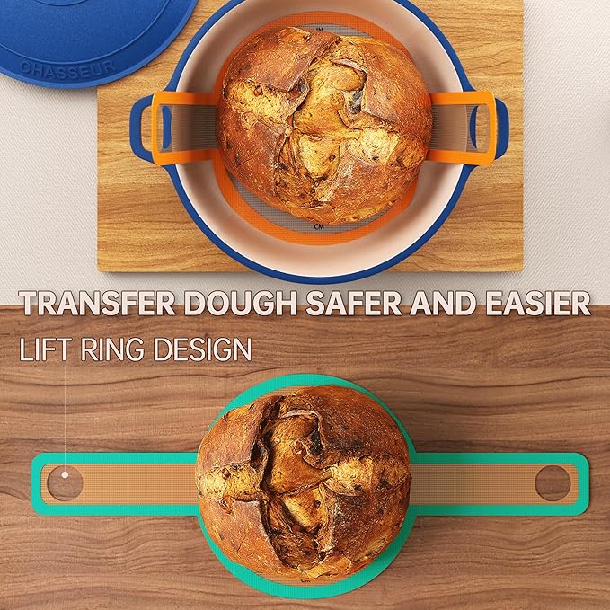 GUYDREMAT Bread Sling - Perfect Silicone Baking Mat for Sourdough Bread Baking – Superior Cast in Iron Dutch Oven Liner, 2 Pieces with Storage Band in GUY DREAM Classic Pack