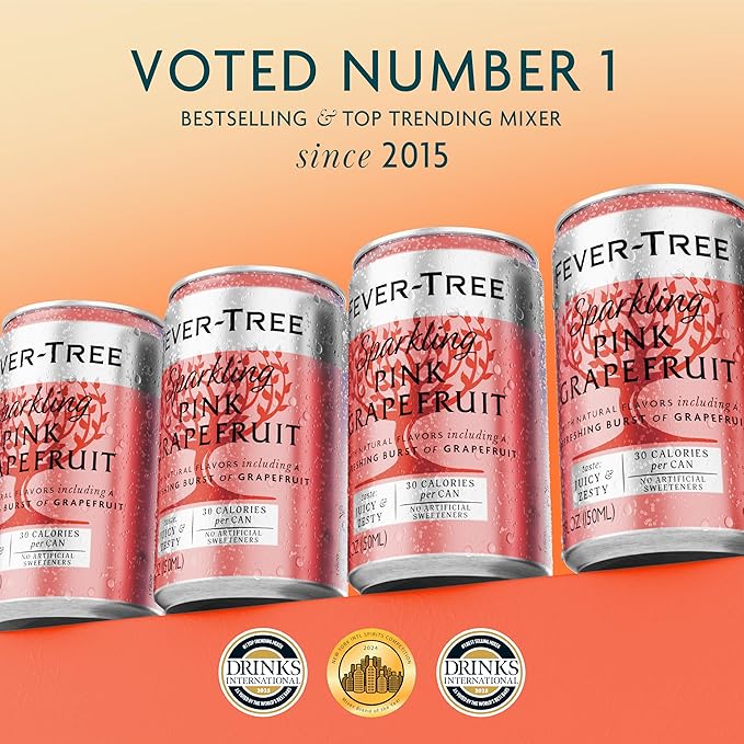 Fever-Tree Sparkling Pink Grapefruit - Premium Quality Mixer - Refreshing Beverage for Cocktails & Mocktails. Naturally Sourced Ingredients, No Artificial Sweeteners or Colors - 5.07 Fl Oz Cans - Pack of 8