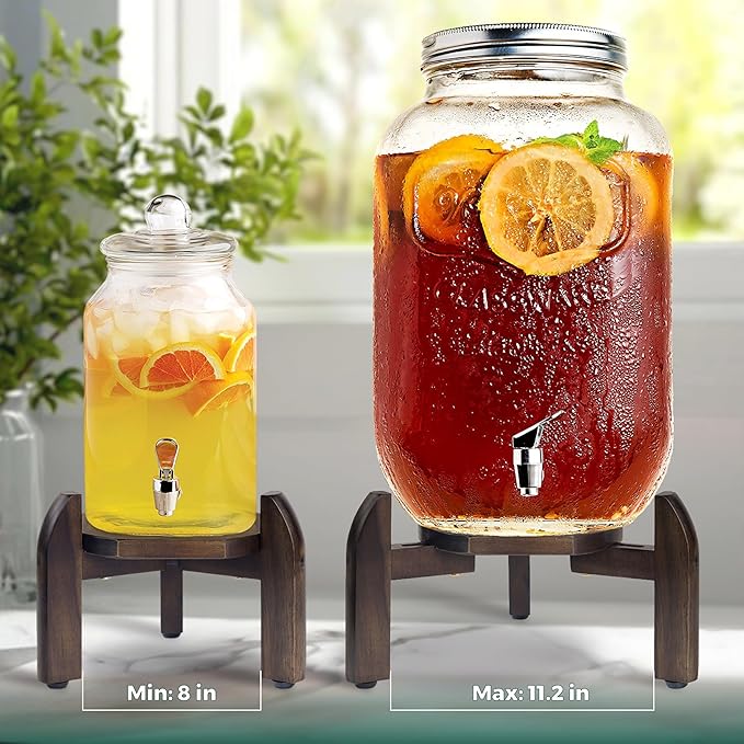 Drink Dispenser Stand Adjustable Width from 8" to 11.2" Wide - Beverage Jar and Water Plastic Jug Holder - to plant flower pots - Adjustable up to11.2-inch Wide (For 5-Gal Jug 8"-11.2")- Walnut Color